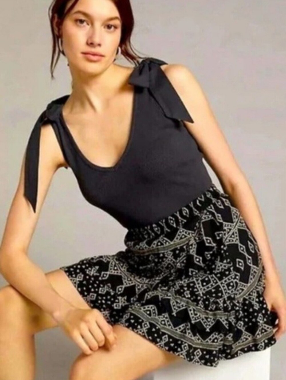 Maeve By Anthropologie Charcoal Gray Bowtie Tank Size M Coquette Luxe - Picture 1 of 7